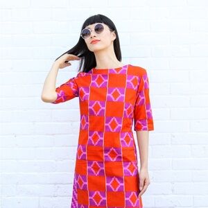 Vibrant Red and Pink Geometric Dress
